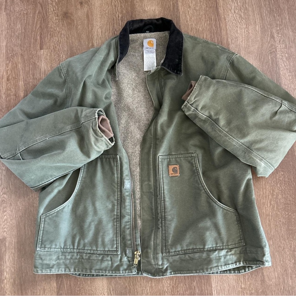 Carhartt Olive Jacket with Black Corduroy Collar